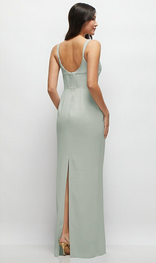 Back View - Willow Green Corset Midriff Crepe Column Maxi Dress