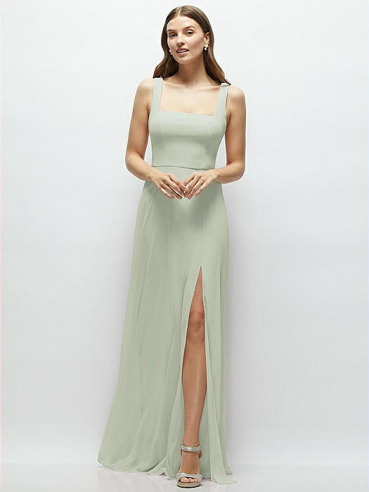 Square Neck Chiffon Maxi Dress with Circle Skirt