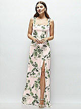 Front View Thumbnail - Palm Beach Print Square Neck Chiffon Maxi Dress with Circle Skirt