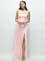 Front View Thumbnail - Ballet Pink Square Neck Chiffon Maxi Dress with Circle Skirt