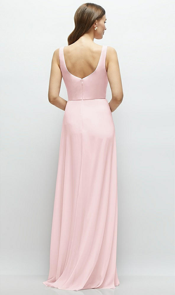 Back View - Ballet Pink Square Neck Chiffon Maxi Dress with Circle Skirt