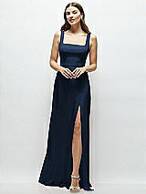 Front View Thumbnail - Midnight Navy Square Neck Chiffon Maxi Dress with Circle Skirt