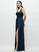 Side View Thumbnail - Midnight Navy Square Neck Chiffon Maxi Dress with Circle Skirt