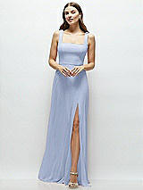 Front View Thumbnail - Sky Blue Square Neck Chiffon Maxi Dress with Circle Skirt