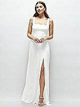 Front View Thumbnail - White Square Neck Chiffon Maxi Dress with Circle Skirt