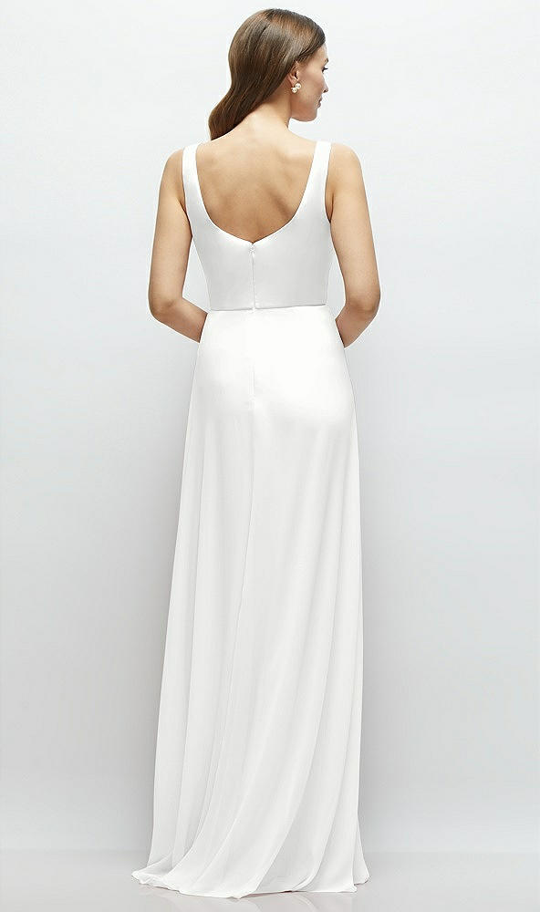 Back View - White Square Neck Chiffon Maxi Dress with Circle Skirt