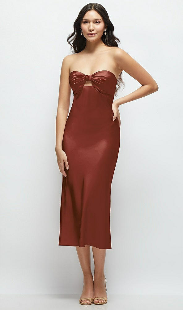 Front View - Auburn Moon Strapless Bow-Bandeau Cutout Satin Midi Slip Dress