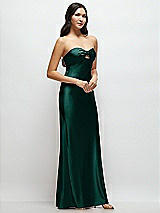 Side View Thumbnail - Evergreen Strapless Bow-Bandeau Cutout Satin Maxi Slip Dress