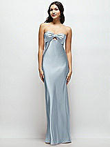 Front View Thumbnail - Mist Strapless Bow-Bandeau Cutout Satin Maxi Slip Dress