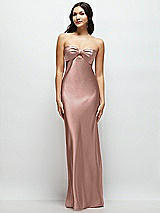 Front View Thumbnail - Neu Nude Strapless Bow-Bandeau Cutout Satin Maxi Slip Dress