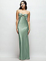 Front View Thumbnail - Seagrass Strapless Bow-Bandeau Cutout Satin Maxi Slip Dress