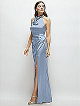 Side View Thumbnail - Cloudy Cowl Halter Open-Back Satin Maxi Dress