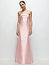 Front View Thumbnail - Ballet Pink Strapless Cuff Neckline Satin Trumpet Gown