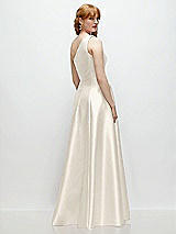 Rear View Thumbnail - Ivory One-Shoulder Full A-Line Satin Gown with Handworked Floral Appliqué