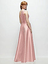 Rear View Thumbnail - Rose One-Shoulder Full A-Line Satin Gown with Handworked Floral Appliqué