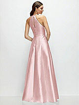 Rear View Thumbnail - Ballet Pink Jewel Neck Halter Full A-Line Satin Maxi Dress