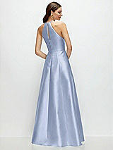 Rear View Thumbnail - Sky Blue Jewel Neck Halter Full A-Line Satin Maxi Dress