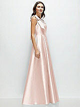 Side View Thumbnail - Blush Bow One-Shoulder Full A-Line Satin Maxi Dress