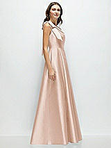 Side View Thumbnail - Cameo Bow One-Shoulder Full A-Line Satin Maxi Dress