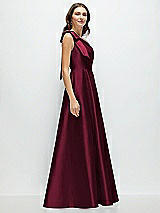 Side View Thumbnail - Cabernet Bow One-Shoulder Full A-Line Satin Maxi Dress