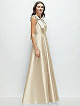 Side View Thumbnail - Champagne Bow One-Shoulder Full A-Line Satin Maxi Dress