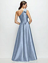 Rear View Thumbnail - Cloudy Bow One-Shoulder Full A-Line Satin Maxi Dress