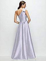 Rear View Thumbnail - Silver Dove Bow One-Shoulder Full A-Line Satin Maxi Dress