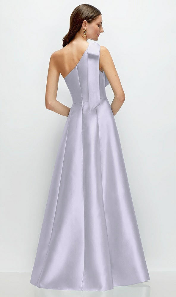 Back View - Silver Dove Bow One-Shoulder Full A-Line Satin Maxi Dress