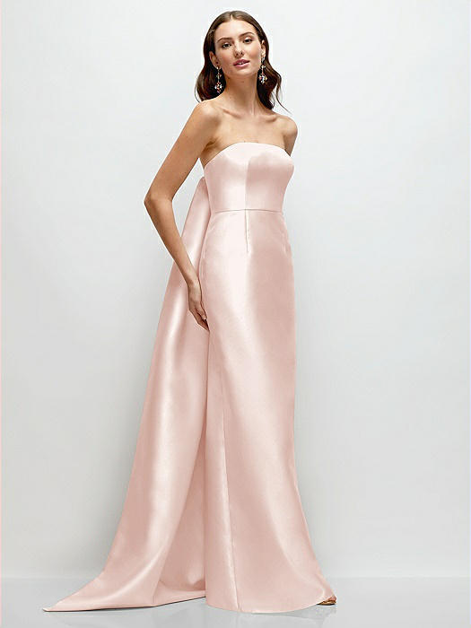 Strapless Satin Column Dress with Removeable Watteau Train