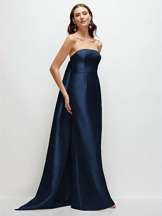 Strapless Satin Column Dress with Removeable Watteau Train