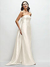 Front View Thumbnail - Ivory Strapless Satin Column Dress with Removeable Watteau Train