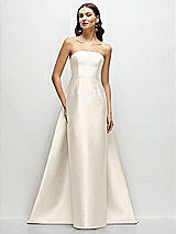 Side View Thumbnail - Ivory Strapless Satin Column Dress with Removeable Watteau Train