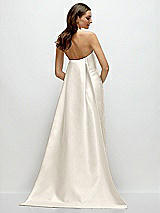 Rear View Thumbnail - Ivory Strapless Satin Column Dress with Removeable Watteau Train