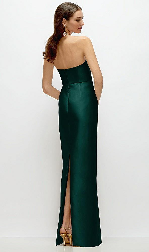 Back View - Evergreen Strapless Satin Column Dress with Back Slit