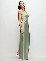 Side View Thumbnail - Sage Strapless Satin Column Dress with Back Slit