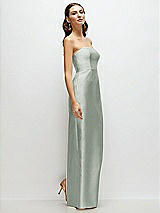 Side View Thumbnail - Willow Green Strapless Satin Column Dress with Back Slit