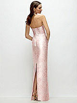 Rear View Thumbnail - Bow And Blossom Print Strapless Floral Satin Column Dress with Back Slit