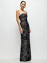 Side View Thumbnail - Noir Midnight Navy Noir Midnight Navy Strapless Floral Metallic Jacquard Column Dress with Back Slit