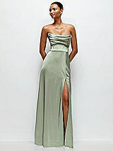 Alt View 1 Thumbnail - Sage A-Line Satin Maxi Dress with Convertible Off-the-Shoulder or Strapless Looks 