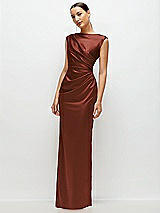 Side View Thumbnail - Auburn Moon High Neck Sleeveless Cap Shoulder Satin Maxi Dress