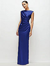 Side View Thumbnail - Cobalt Blue High Neck Sleeveless Cap Shoulder Satin Maxi Dress