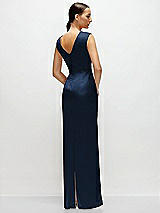 Rear View Thumbnail - Midnight Navy High Neck Sleeveless Cap Shoulder Satin Maxi Dress