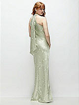 Alt View 1 Thumbnail - Vintage Primrose Celadon Floral Stand Collar Bias Satin Maxi Dress with Self-Tie Bow Back