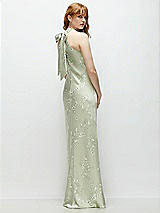 Rear View Thumbnail - Vintage Primrose Celadon Floral Stand Collar Bias Satin Maxi Dress with Self-Tie Bow Back