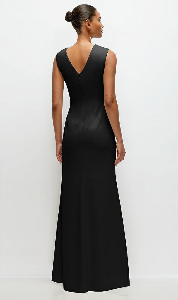 Back View - Black Sleeveless Cap Shoulder Crepe Maxi Dress with Trumpet Skirt