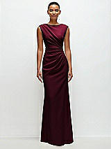 Front View Thumbnail - Cabernet Sleeveless Cap Shoulder Crepe Maxi Dress with Trumpet Skirt