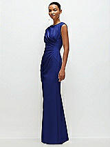 Side View Thumbnail - Cobalt Blue Sleeveless Cap Shoulder Crepe Maxi Dress with Trumpet Skirt