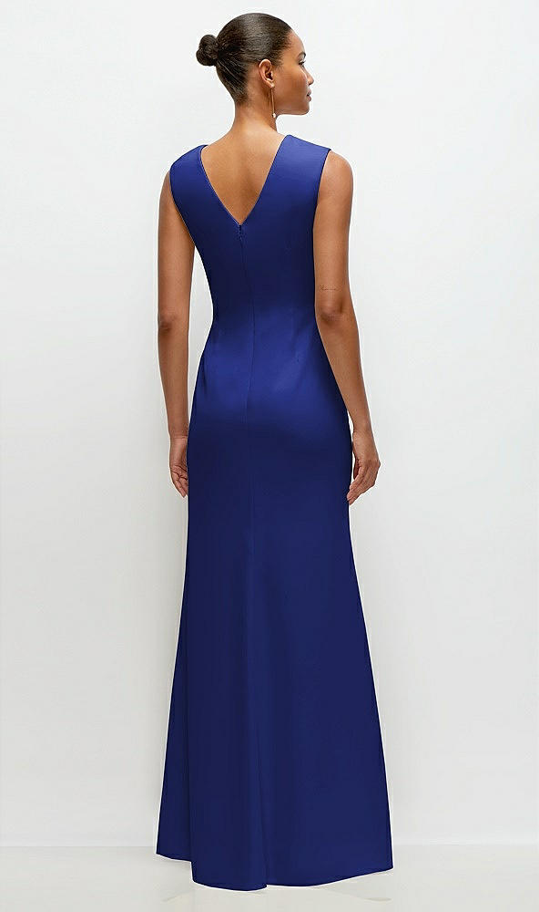 Back View - Cobalt Blue Sleeveless Cap Shoulder Crepe Maxi Dress with Trumpet Skirt