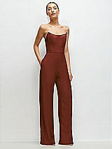 Front View Thumbnail - Auburn Moon Strapless Cat-Eye Corset Crepe Wedding Jumpsuit