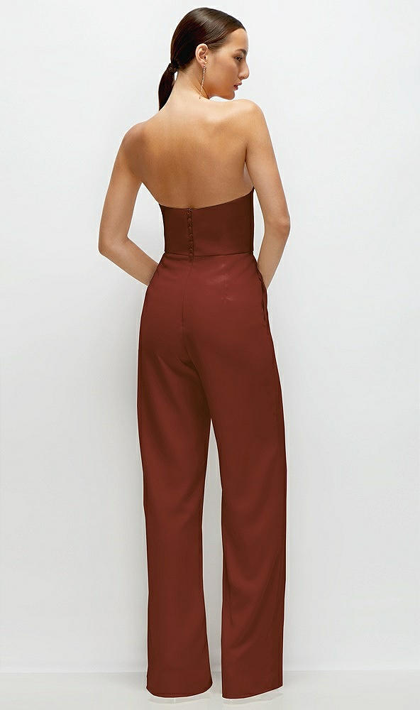 Back View - Auburn Moon Strapless Cat-Eye Corset Crepe Wedding Jumpsuit